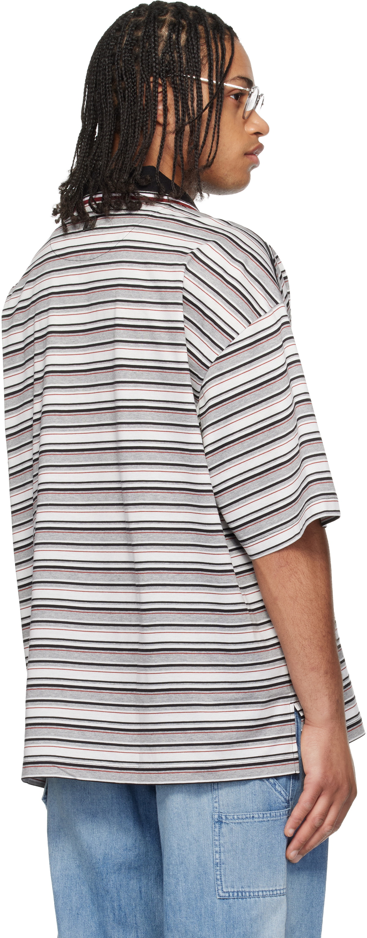 WOOYOUNGMI Gray & White Striped Polo
