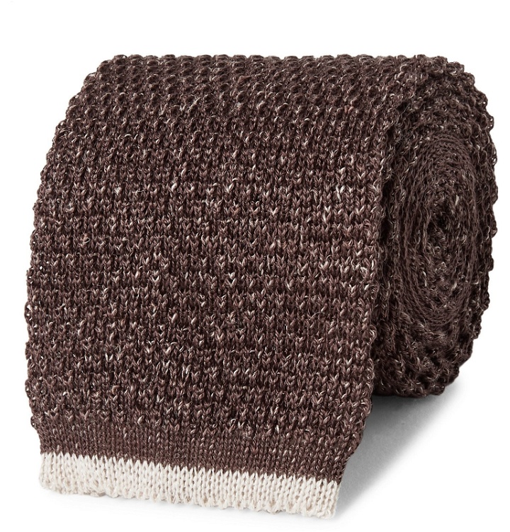 Photo: Brunello Cucinelli - 7cm Contrast-Tipped Knitted Mélange Cotton and Linen-Blend Tie - Brown