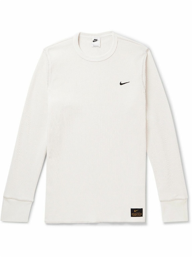 Photo: Nike - Logo-Appliquéd Waffle-Knit Cotton-Blend T-Shirt - Neutrals