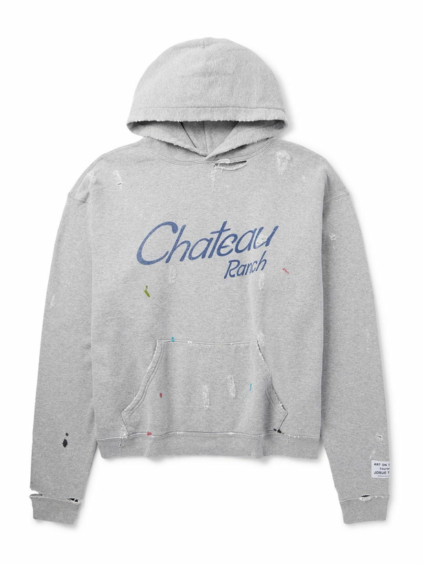Photo: Gallery Dept. - Chateau Ranch Distressed Paint-Splattered Printed Cotton-Blend Jersey Hoodie - Gray