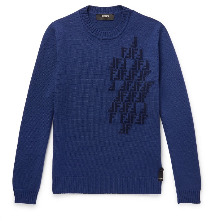 Photo: Fendi - Logo-Intarsia Wool Sweater - Blue