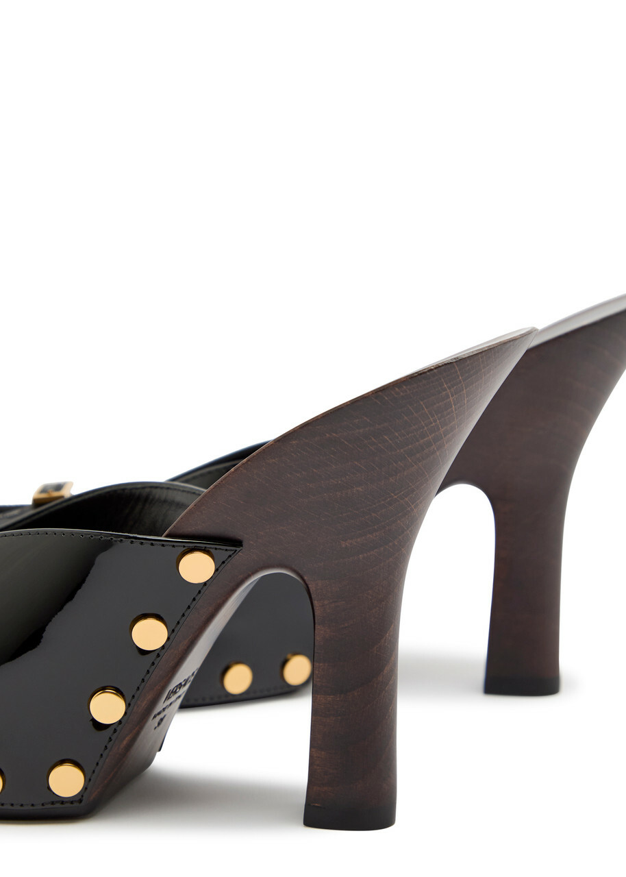 Versace 105 Stud-embellished Wooden and Patent Leather Mules Black