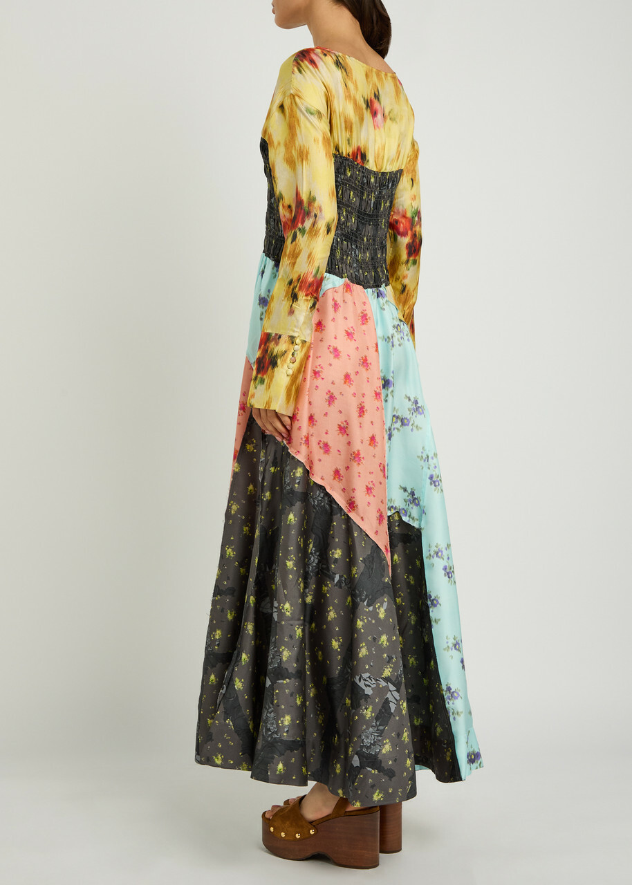 Ganni Printed Silk Maxi Dress Multicoloured