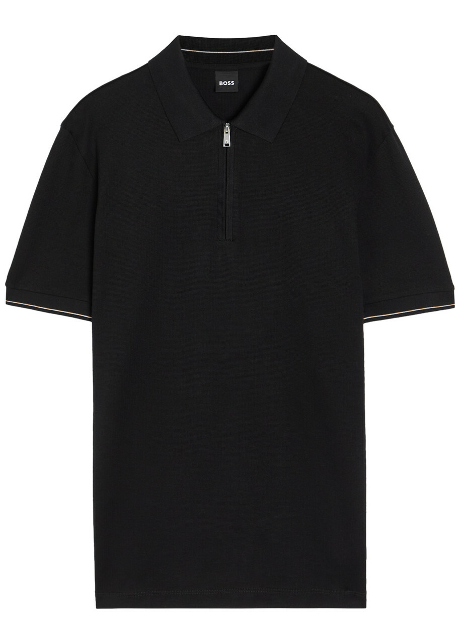 Boss Close-knit Cotton Polo Shirt Black
