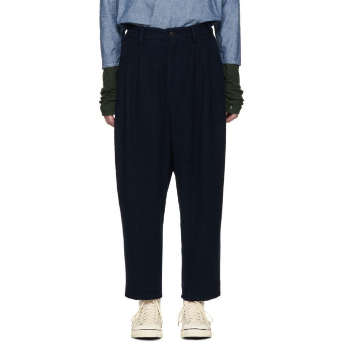 Photo: Hed Mayner Navy Round High-Waist Trousers