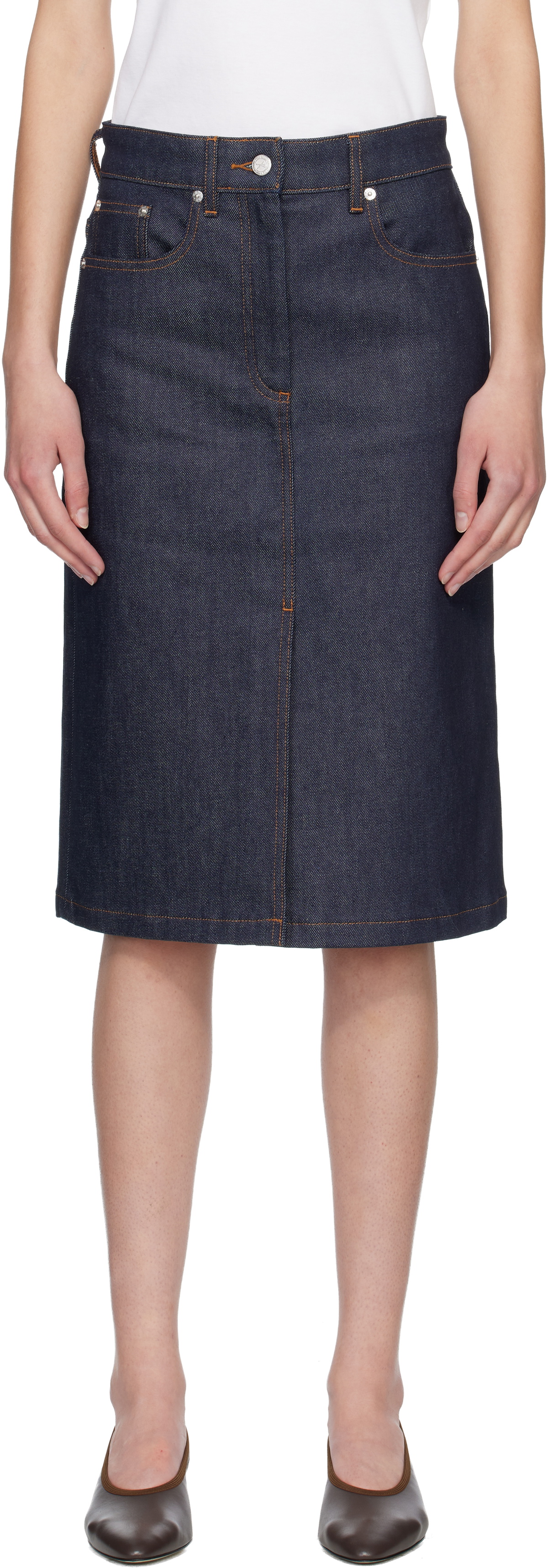 A.P.C. Navy Lizzie Denim Midi Skirt