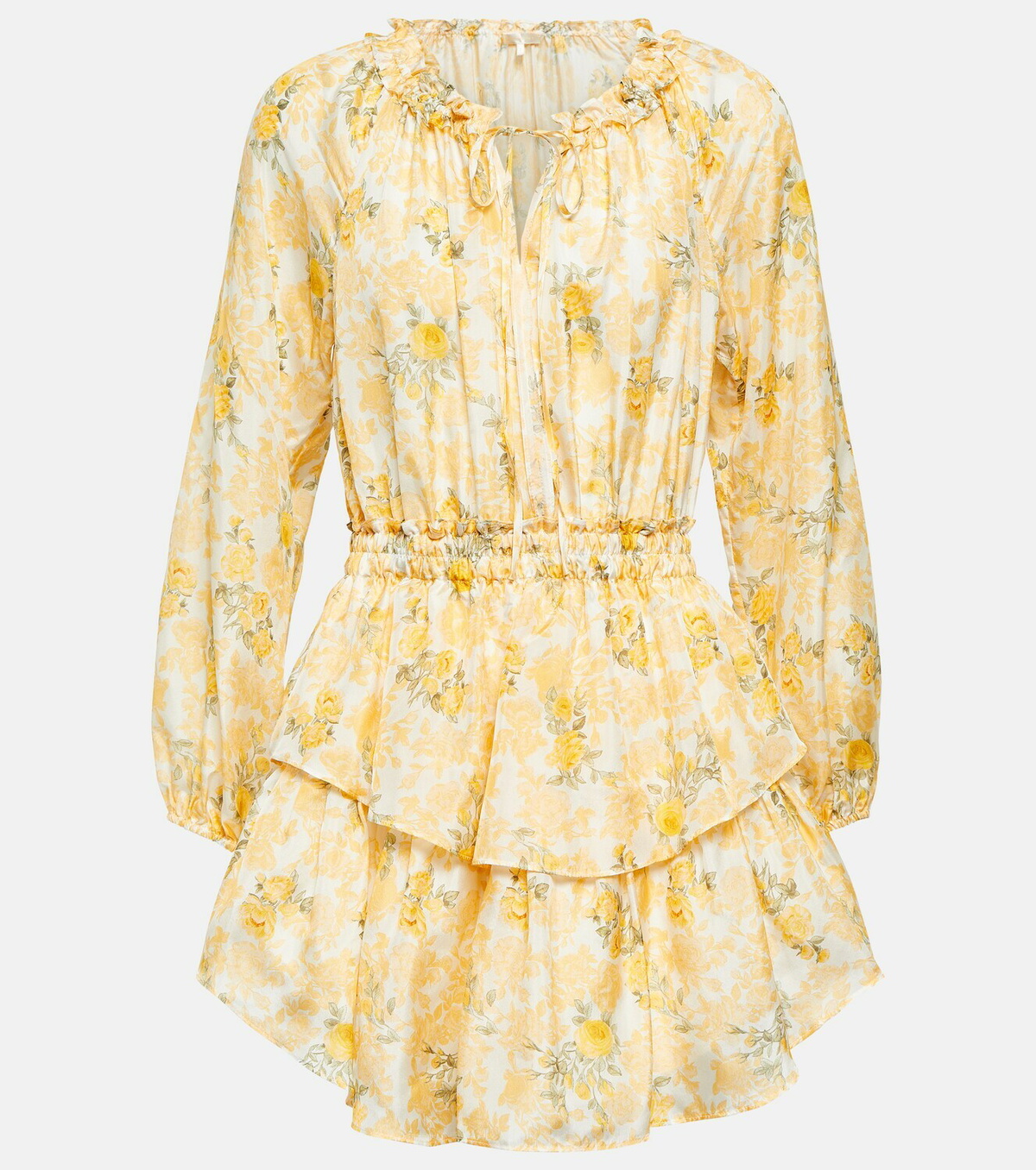 LoveShackFancy Popover off-shoulder floral silk minidress