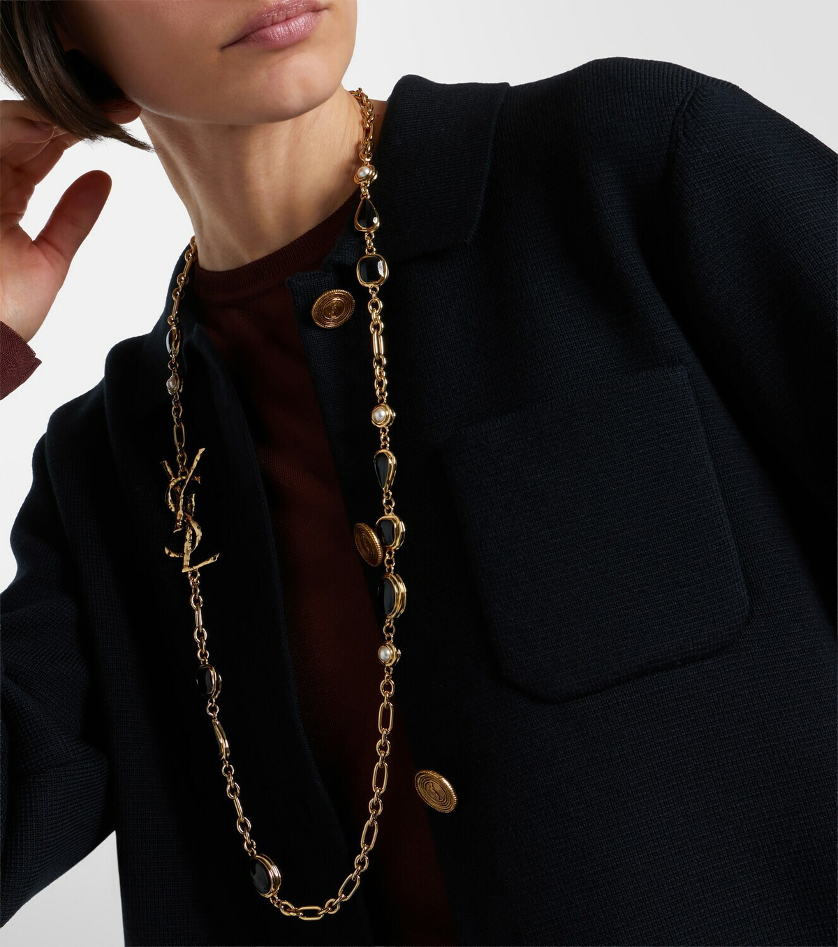 Saint Laurent Cassandre embellished chain necklace