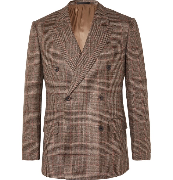 Photo: Kingsman - Slim-Fit Brown Double-Breasted Prince of Wales Checked Wool Suit Jacket - Brown