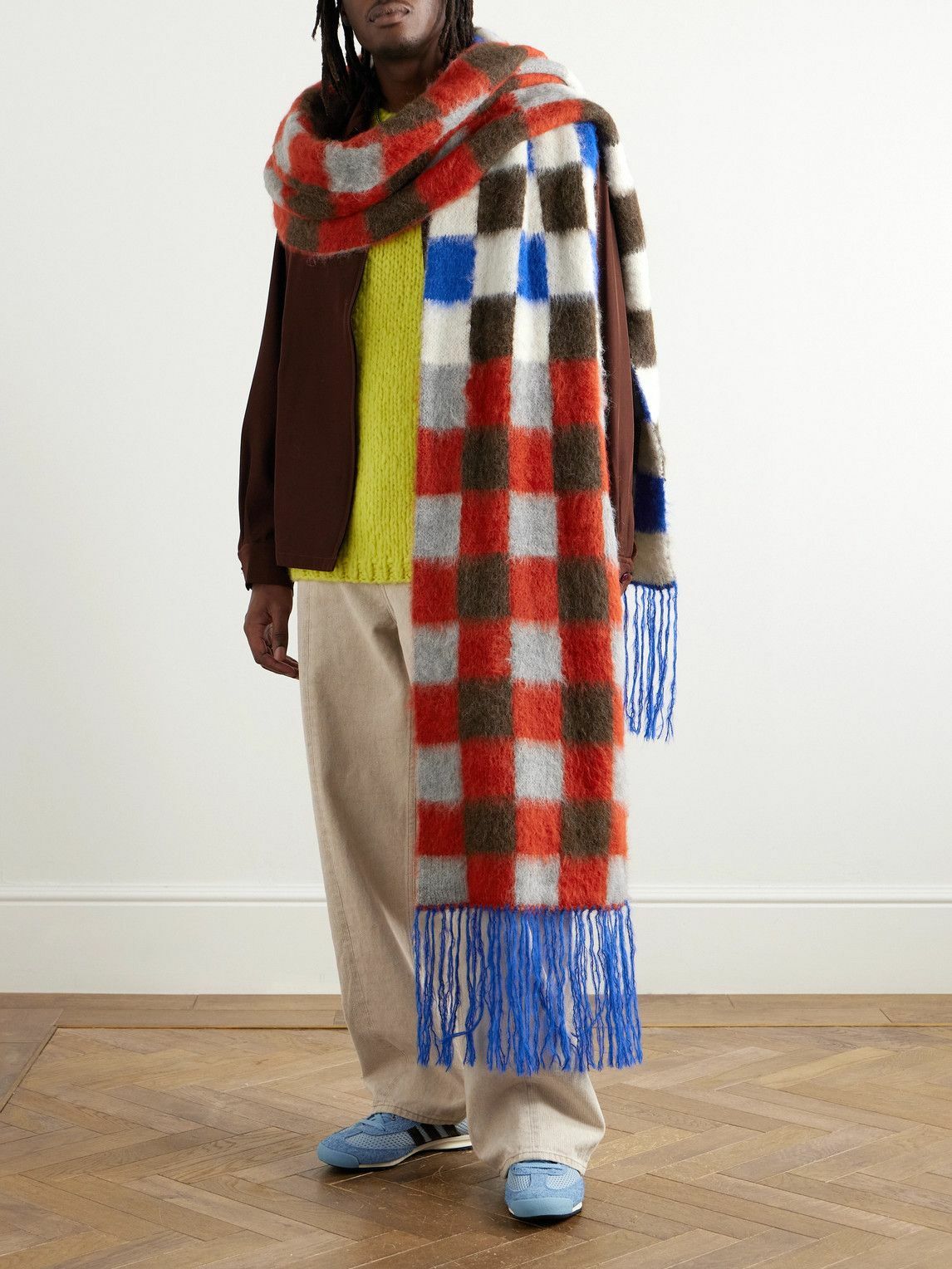 The Elder Statesman - Thistle Fringed Checked Brushed Alpaca-Blend Scarf