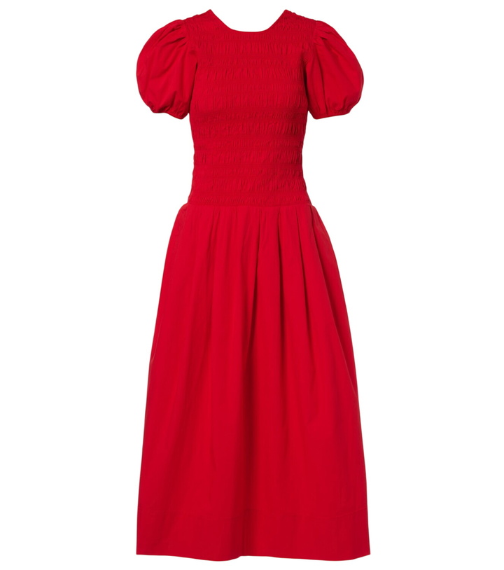 Photo: Ganni Shirred cotton-blend poplin midi dress