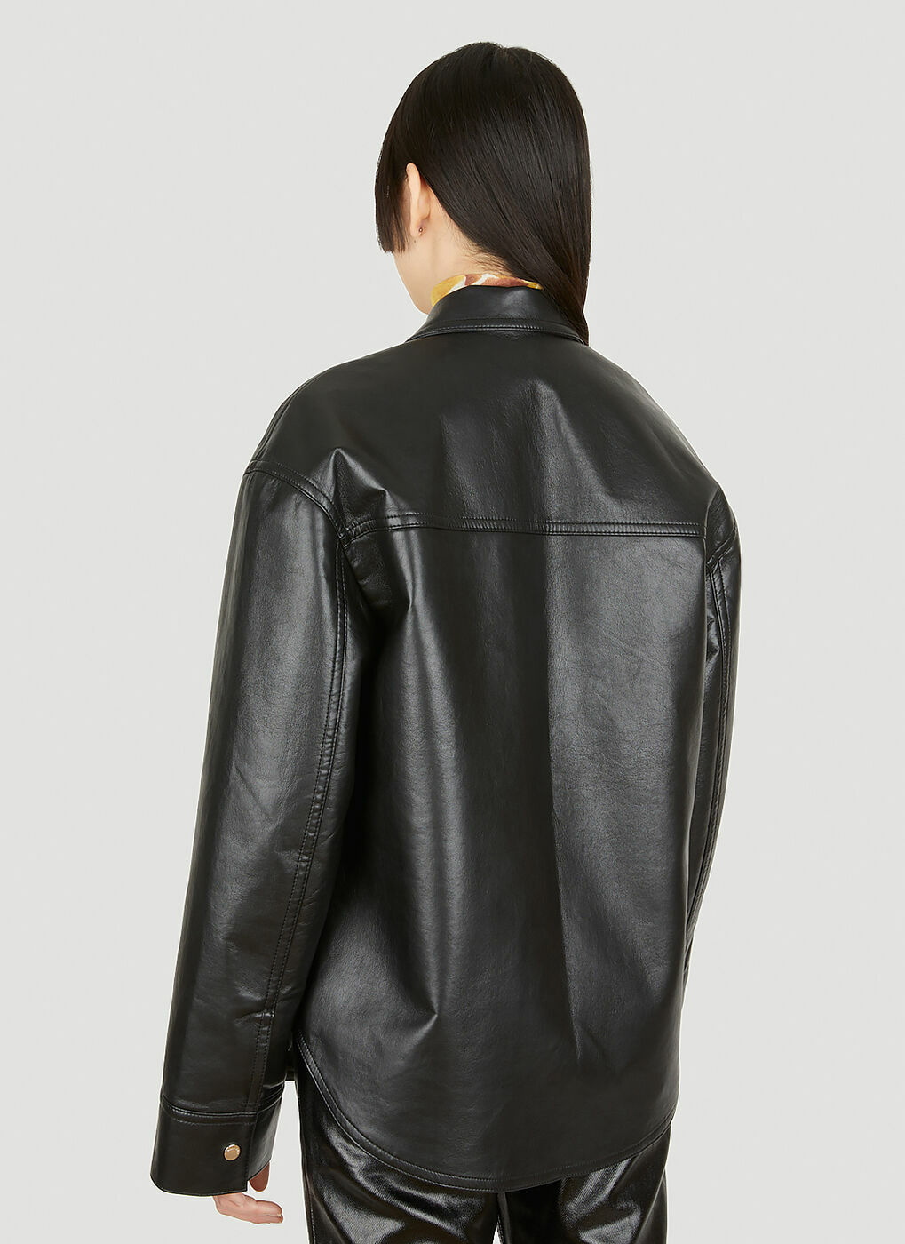 Kiora Faux Leather Overshirt in Black Nanushka