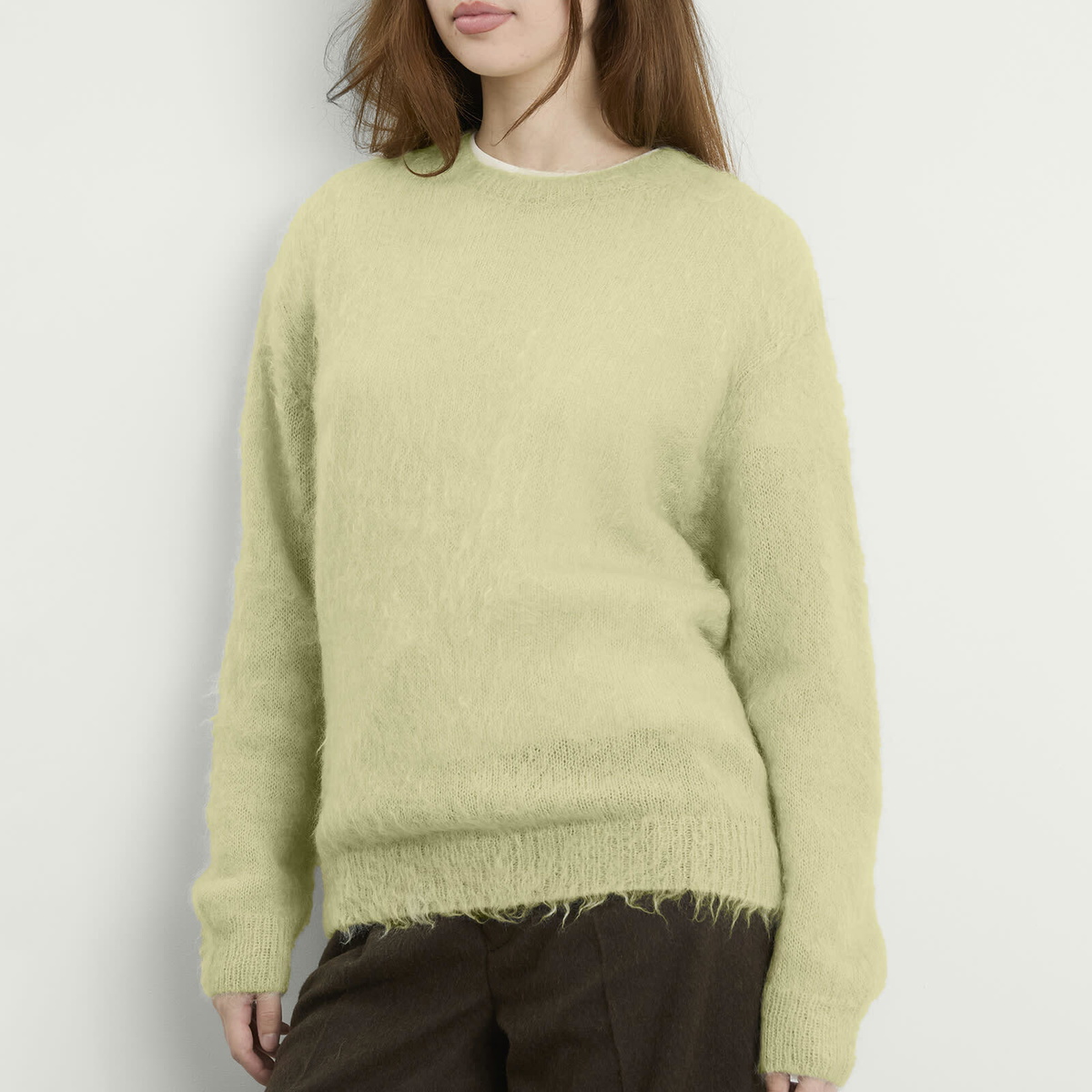 Auralee Women's Mohair Knit Pullover in Light Khaki
