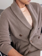 Brunello Cucinelli - Shawl-Collar Double-Breasted Ribbed Cotton Cardigan - Brown