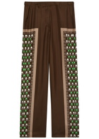 Tory Burch Printed Straight-leg Silk Trousers Brown