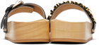 Moschino Beige & Black Calfskin Wood Sandals