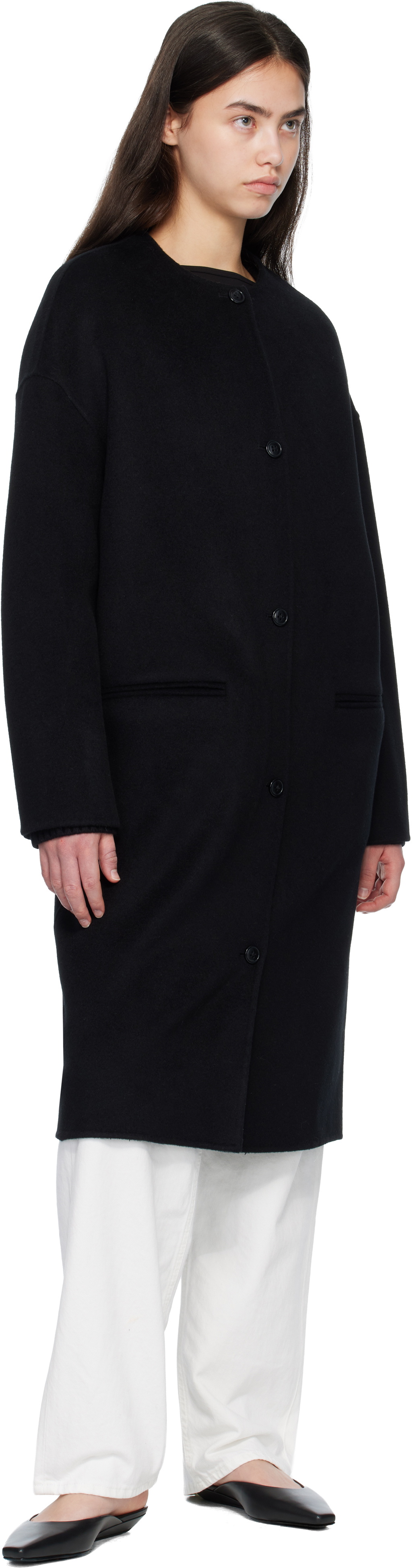 Loulou de Saison Black KERRY Wool Cashmere Drap Oval Coat