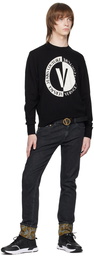 Versace Jeans Couture Black V-Emblem Round Reversible Belt