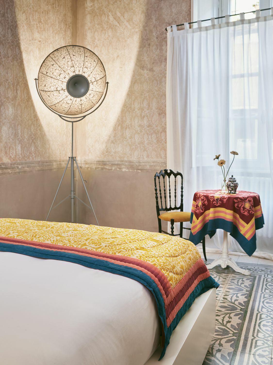 LISA CORTI Gold Damask Design Quilted Bedspread