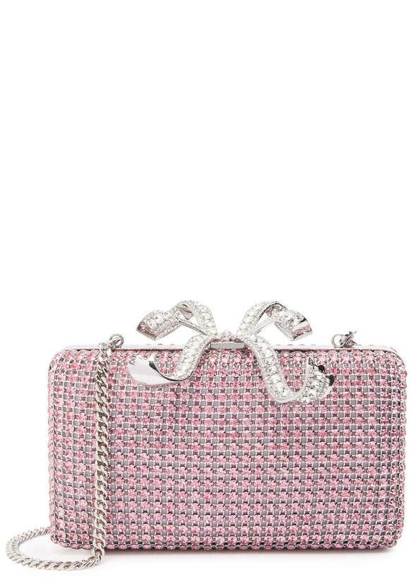 Photo: Self-portrait Crystal-embellished Satin box Clutch - Pink - One Size