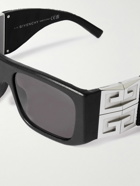 Givenchy - 4G Square-Frame Acetate, Silver-tone and Leather Sunglasses