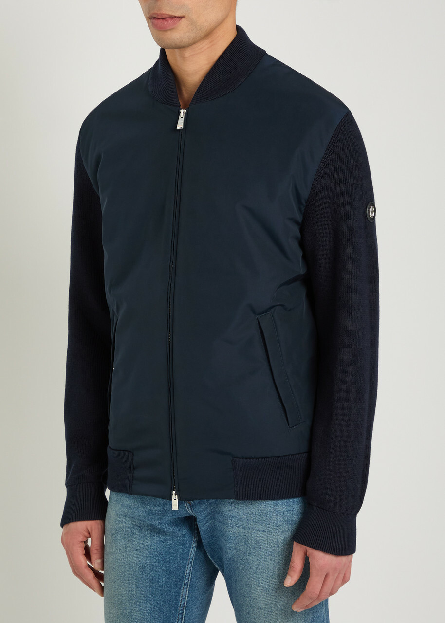 Boss Quilted Knit Cotton and Shell Jacket Navy