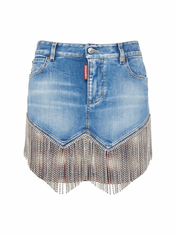 Photo: DSQUARED2 - Crystal Fringe Denim Midrise Mini Skirt