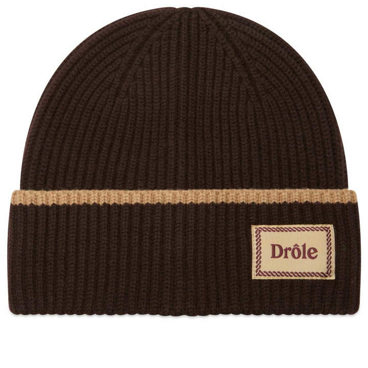 Photo: Drôle de Monsieur Men's Drole De Monsieur Logo Beanie in Brown 