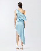 Pinko Asymmetric Special Occasion Midi Dress In Satin Crystal Blue