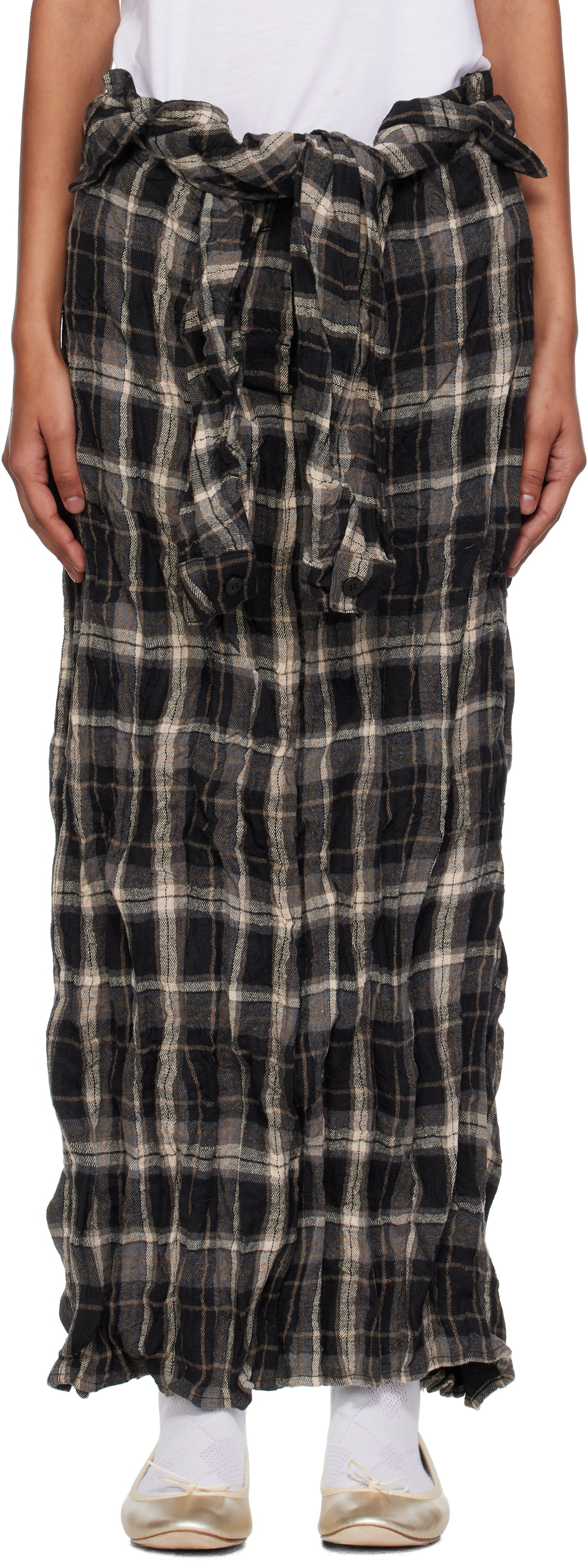OPEN YY Black & Gray Crinkled Shirt Maxi Skirt