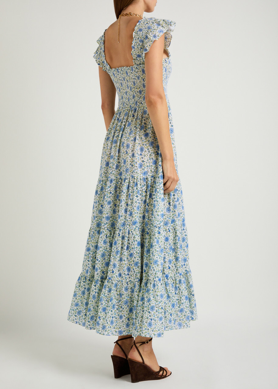 Rixo Kendall Floral-print Cotton Midi Dress Black And White
