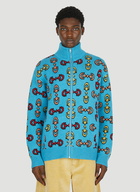 Horsebit Jacquard Knit Jacket in Blue