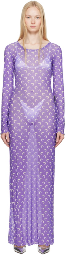 Photo: Marine Serre Purple Moon Printed Mesh Panelled Maxi Dress