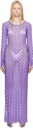 Marine Serre Purple Moon Printed Mesh Panelled Maxi Dress