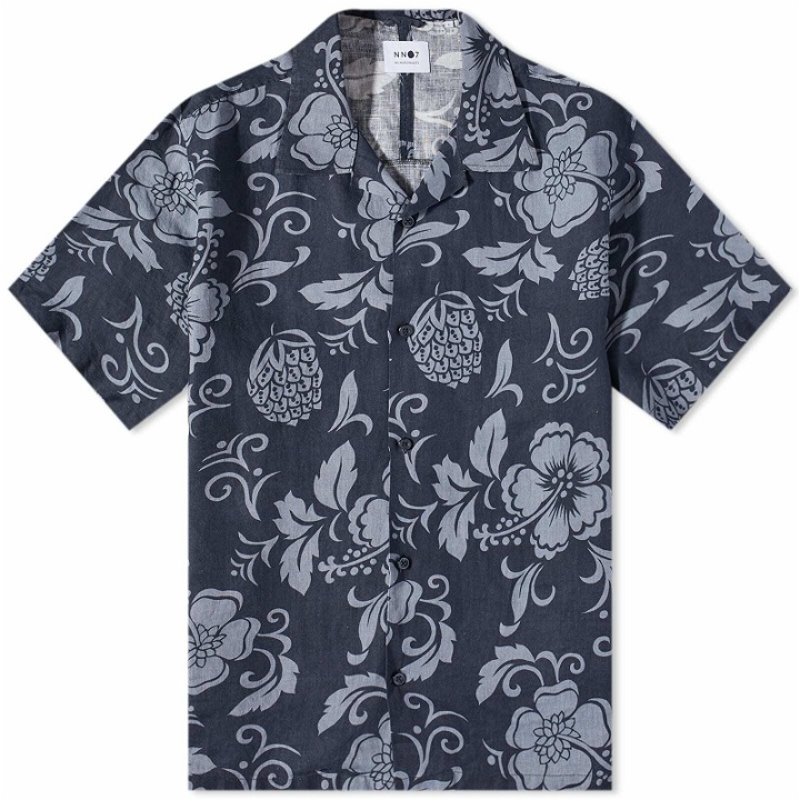 Photo: NN07 Men's Ole Linen Floral Vacation Shirt in Navy Print