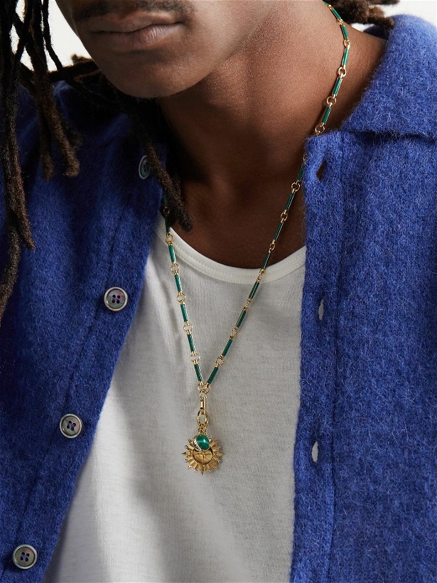 Photo: Foundrae - Internal Compass Orb Gold, Malachite and Diamond Pendant Necklace