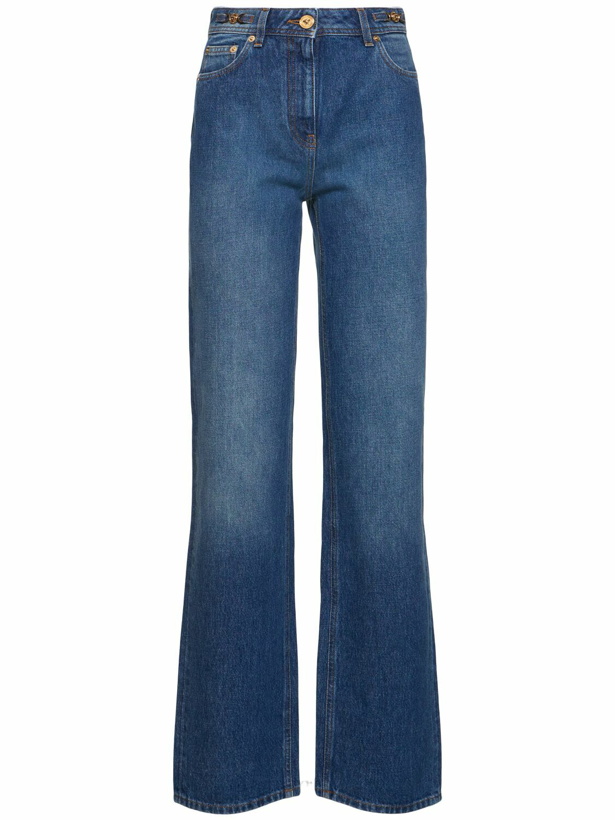 Photo: VERSACE Stonewashed High Rise Straight Jeans