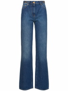 VERSACE Stonewashed High Rise Straight Jeans