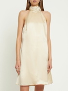 DEVEAUX Reed Cupro Satin Halter Neck Mini Dress