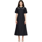 Simone Rocha Black Puff Sleeve Petal Collar Midi Dress