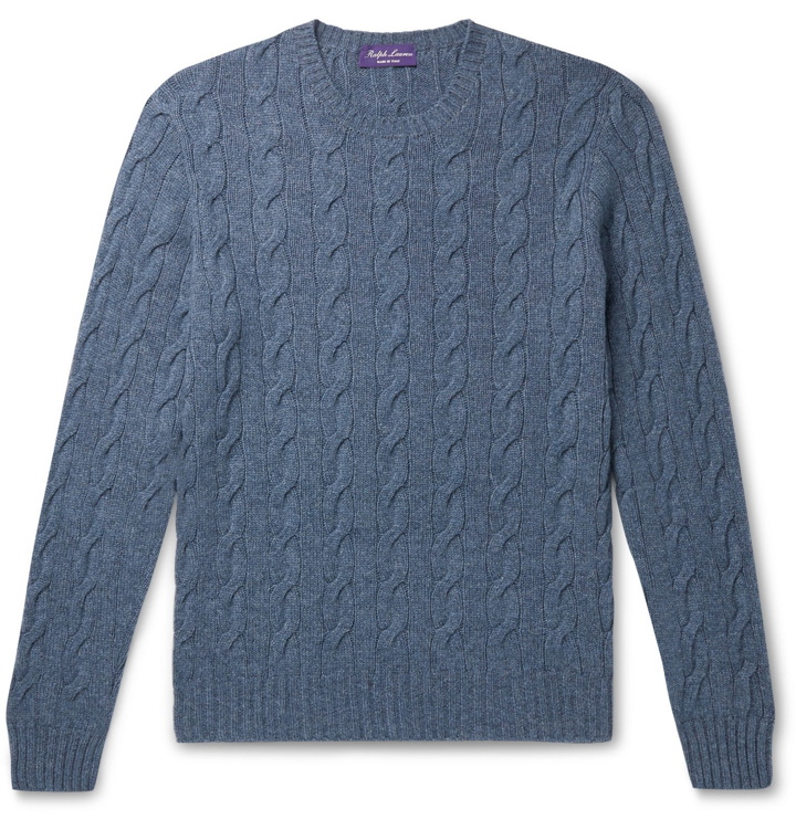 Photo: Ralph Lauren Purple Label - Slim-Fit Cable-Knit Cashmere Sweater - Blue