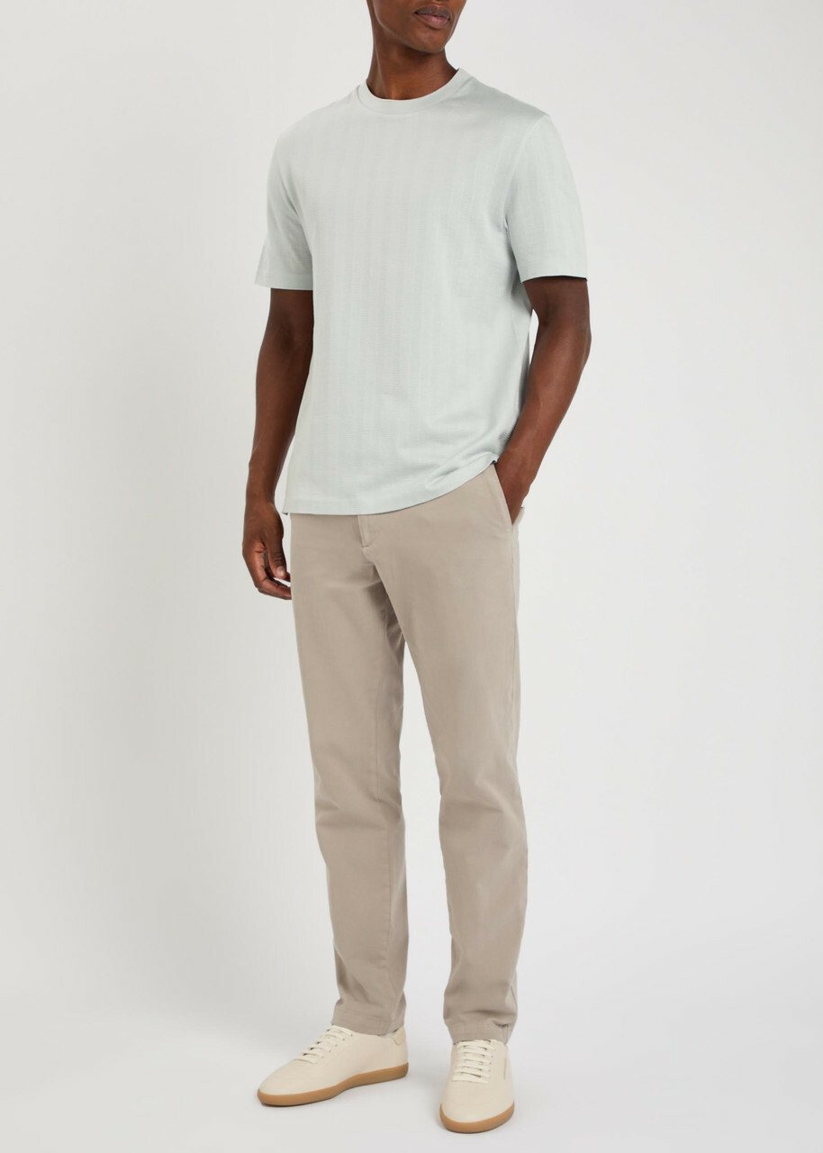 Boss Textured-knit Cotton T-shirt Light Blue