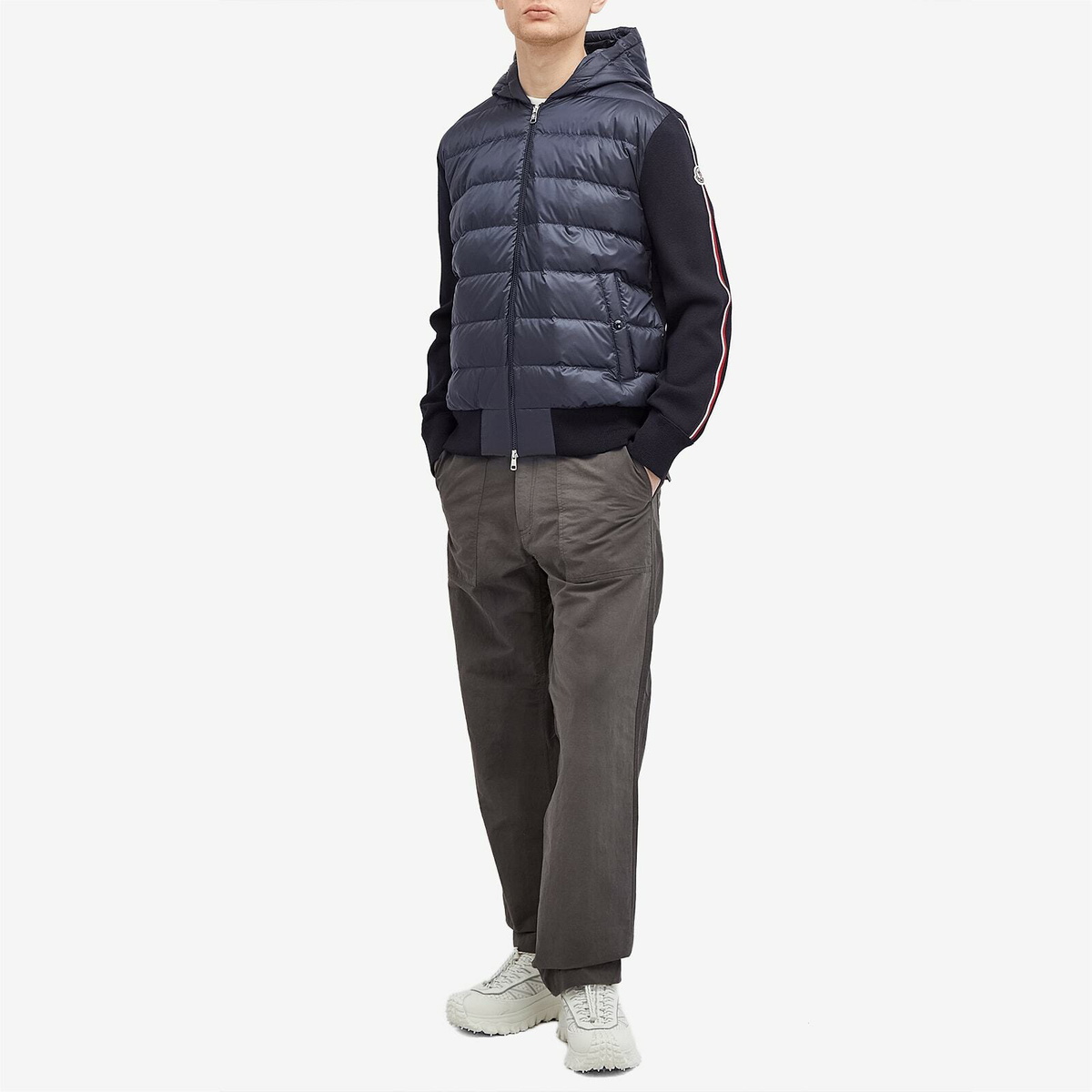 Moncler Men's Down Knit Hooded Cardigan Jacket in Navy Moncler