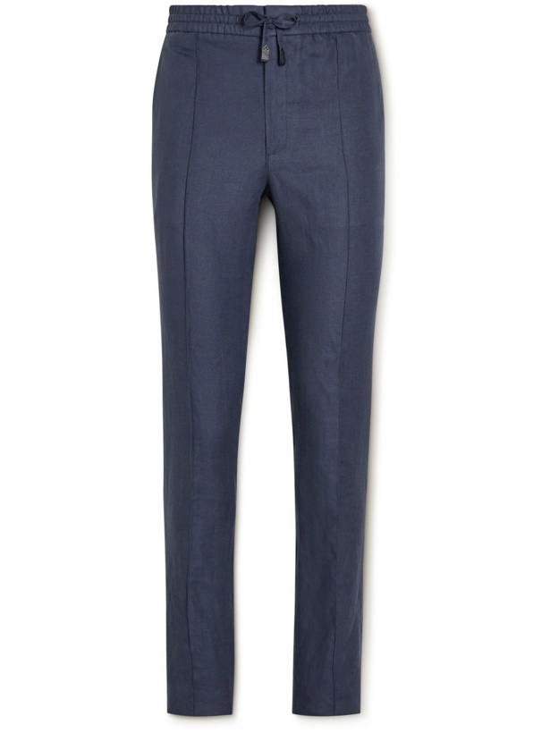 Photo: Brioni - Sidney Slim-Fit Tapered Linen Drawstring Trousers - Blue