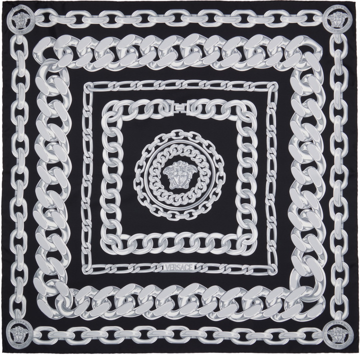 Photo: Versace Black & Gray Medusa Chains Large Silk Scarf