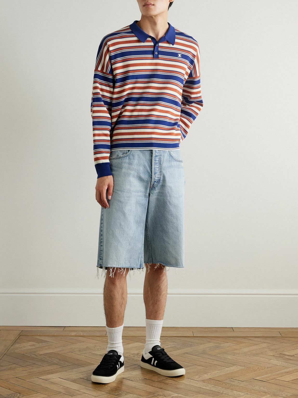 CELINE - Straight-Leg Frayed Denim Bermuda Shorts - Blue