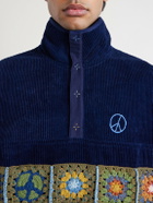 Story mfg. - Polite Oversized Embroidered Appliquéd Organic Cotton-Corduroy Sweatshirt - Blue