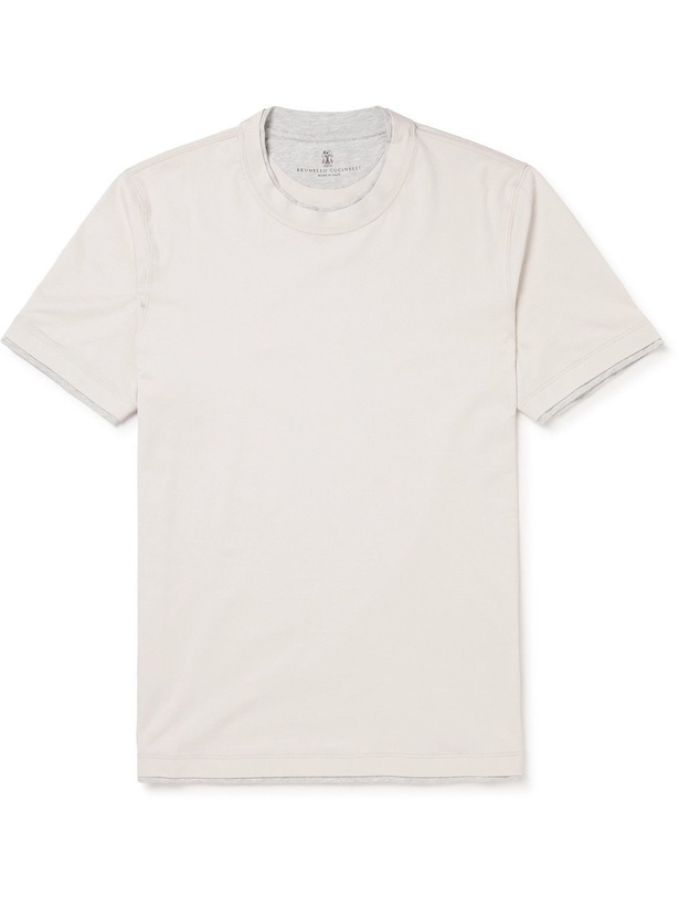 Photo: Brunello Cucinelli - Layered Cotton-Jersey T-Shirt - Neutrals