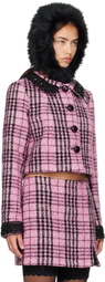 Anna Sui Pink Plaid Beaded Jacket