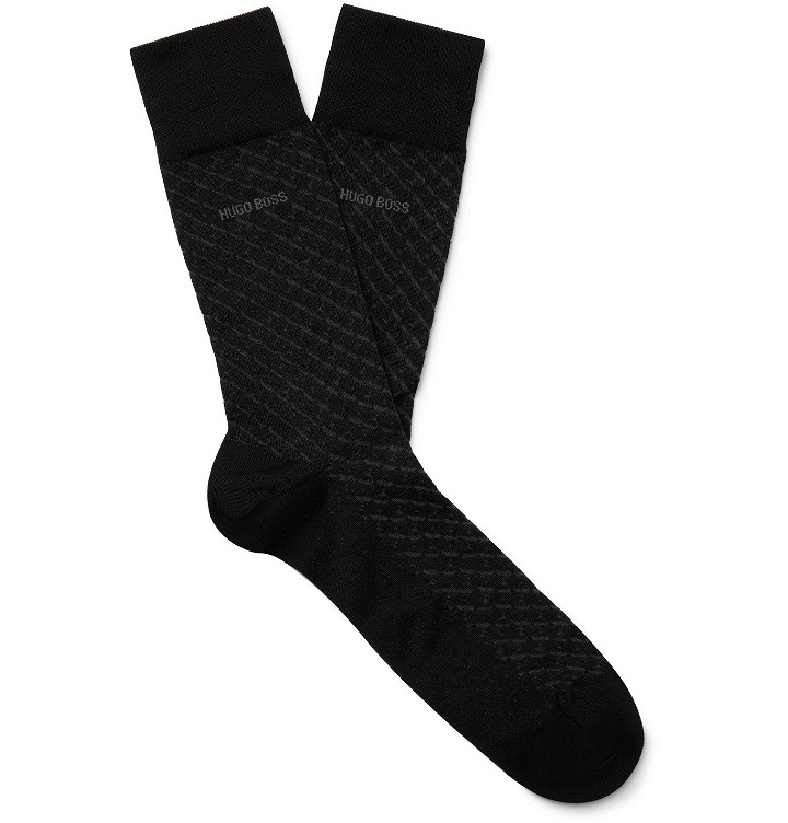 Photo: Hugo Boss - Mercerised Cotton-Blend Socks - Black